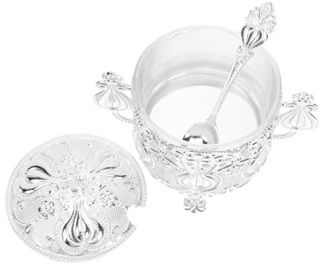 LIGIGWASH Azucarero Metálico de Zinc con Tapa y Cuchara Recipiente para Sal y Especias Europeo para Cocina y Almacenamiento Compacto