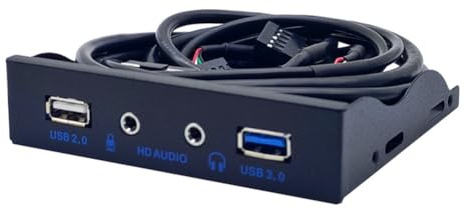 Janasiba Hub USB 3.0 a 2 porte con audio HD da 3,5 mm, jack per cuffie e microfono pannello frontale per PC, 20 pin, alloggiamento per unità floppy da 3,5, nero