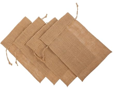 IWOWHERO 4 Stück Große Jutesäckchen mit Kordelzug Handgefertigte Natürliche Leinensäckchen Langlebige Geschenktüten für DIY Basteln Geburtstags Partybevorzugungen Nachhaltige