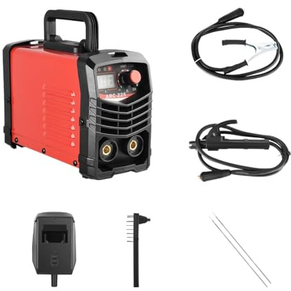 Schweißgerät, Tragbares IGBT-Elektro-LCD-Schweißgerät, Inverter-Schweißgerät Mit Elektrodenhalter, Erdungsclip, Maskenbürstenstangen Einfach Zu Bedienen(Red)