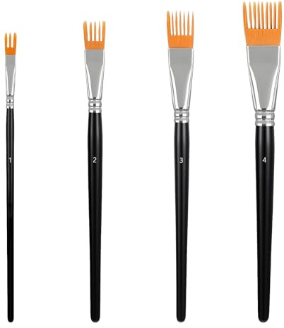 4Pcs Comb Artist Brush Set, Rake Brushes for Painting with Birch Wood Handle, Paintbrush for Acrylic Paint, Textured Art Paintbrush Sets for Greeting Cards & DIY Crafts