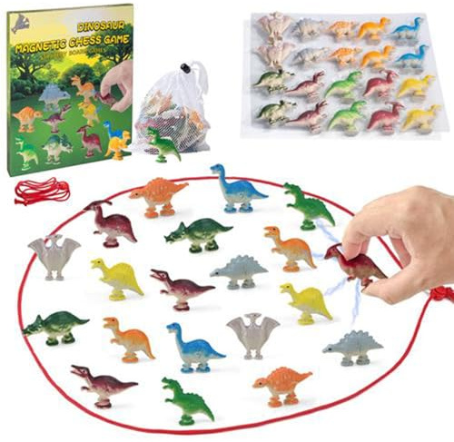 Dinosaurio Magnético Juego Ajedrezs Set, 20PCS Dinosaurio Juegos Ajedrezs Magnéticos, Dinos Juego A-jedrez Magnético con Cuerda Bolsa Almacenamiento, Dinos Piedra Magnética Juegos A-jedrez