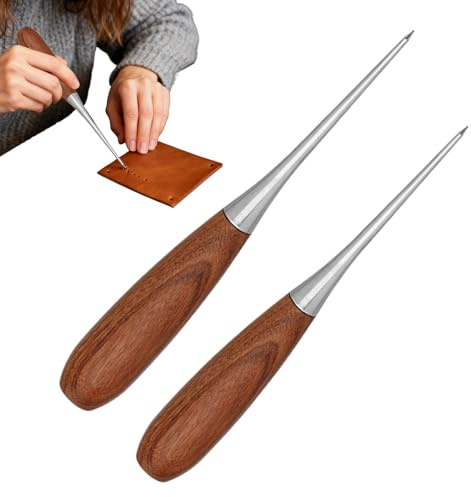 Generico Punta per Cucire - Punta Perforabile con Manico in Legno - Punteruolo per Cuoio - per Tappezzeria Scarpe Stivali Cintura Borsa Borsellino Jeans Tessuto Tela Legatoria