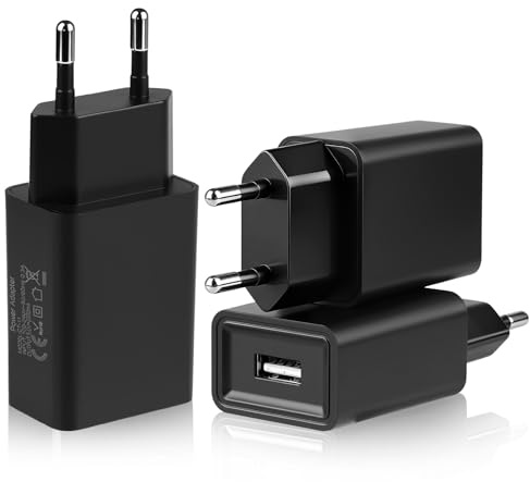 3 Pack Chargeurs USB 5 V 2 A Rapide, Prise Secteur USB pour Smartphone, Tablette, Montre Connectée, Écouteurs, Routeur WiFi, Lampe LED – Adaptateur Chargeur 5v 2a (Noir)