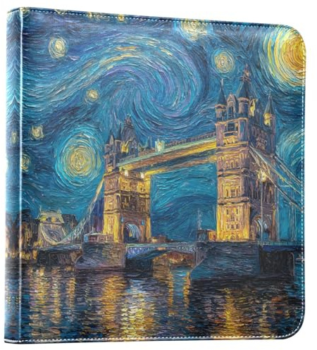 Reiacy Album fotografico grande autoadesivo – Van Gogh's London BridgeDIY libro dei ricordi in pelle – raccoglitore ad anelli ricaricabile con 20 fogli per foto da 15 x 10 cm, 17 x 12 cm, per viaggi e