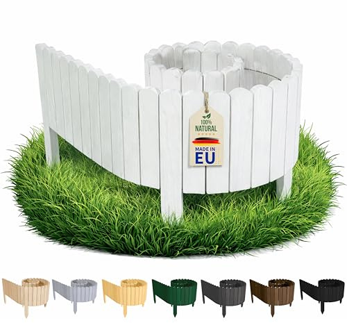 Floranica Beetabgrenzung Palisade 200 x 40 cm Weiß – Sichtkante | Trennt Sitzplatz, Vorgarten und Wirtschaftsecke ab. Vormontiert, 5 Erdspieße, ohne Fundament – hell im Vorgarten