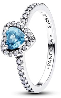 PANDORA Anello da donna in argento con cuore in rilievo azzurro 198421C10
