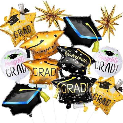 10 Pezzi Palloncini Laurea Festa Laurea Decorazioni Palloncino Congrats Grad Neri Oro Addobbi con Palloncini Graduation Accessori per Foto