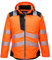 Portwest T400 Men's PW3 Lightweight Hi Vis Hooded Work Jacket Reflective Full Zip Safety Utility Quilt Lined Waterproof Workwear Orange/Black, Medium