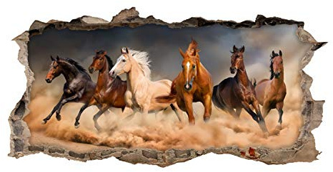 180 Wandtattoo Pferde - Loch in der Wand - Kinderzimmer Wandbild Deko Aufkleber Sticker Mädchen Pony reiten Pferd - Größe 750 x 380 mm