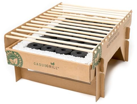 S&M 650000 – Barbacoa portátil de un solo uso, mantiene la temperatura durante 60 minutos | Biodegradable, hecha de cartón, bambú y piedras de lava | Ganadora del Premio de Diseño Danés