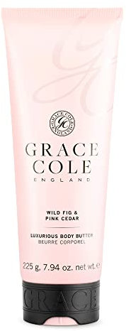 Grace Cole Wild Fig & Pink Cedar Scented Shea Body Butter 225ml. Refreshing and Moisturising - Essential Oils - Vegan and Cruelty Free, No SLS or Parabens - Made In England