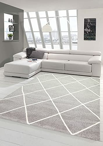 Teppich-Traum Skandinavischer Stil Wohnzimmerteppich Rautenmuster - pflegeleicht - grau Creme weiß Größe 120x170 cm