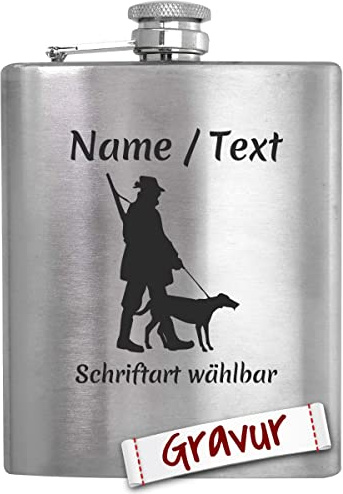 Jäger Geschenk Flachmann mit Gravur/Spruch personalisiert, Jagd Geschenke für Männer/Papa/Opa/Ehemann, Jagdschein Geschenkidee zum Geburtstag, Vatertag, Weihnachten
