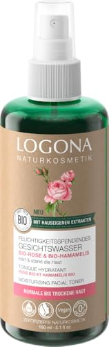 Logona Fuktgivande ansiktsvatten, toner för en strålande och välskött hy, med ekologisk ros och ekologisk hamamelis, vegansk formel, 1 x 150 ml