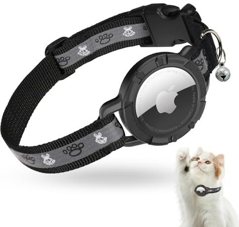 Reflektierendes Airtag-Katzenhalsband, JIARUI integriertes Apple-Airtag-Katzenhalsband, GPS-Katzen-Tracker-Halsband mit Airtag-Halterung und Glocke, leichtes Katzen-Tracker-Halsband für Kätzchen und