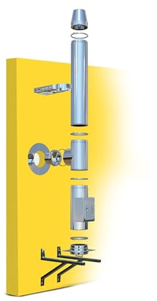 Conduit de cheminée en inox Oskar Ø 130mm I Kit complet pour cheminée et poêle á bois I Longueur 5,7 m I 25 mm d’isolation I 0,5 mm d’épaisseur I Conduit double paroi I Distance mural 50 mm