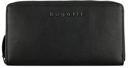 bugatti Bella Reißverschluss-Langbörse RFID-Schutz, Geldbörse aus echtem Leder in schwarz