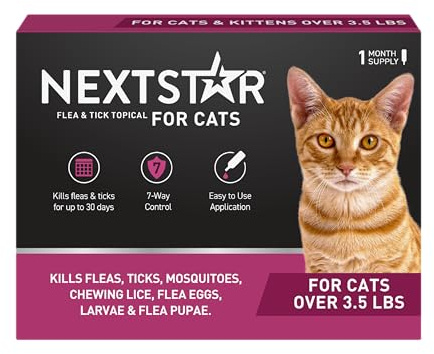 NEXTSTAR Flea and Tick Prevention for Cats, Repellent and Control, Fast Acting Waterproof Topical Drops, Flea Prevention for Cats Over 3.5 lbs, 1 Month Dose