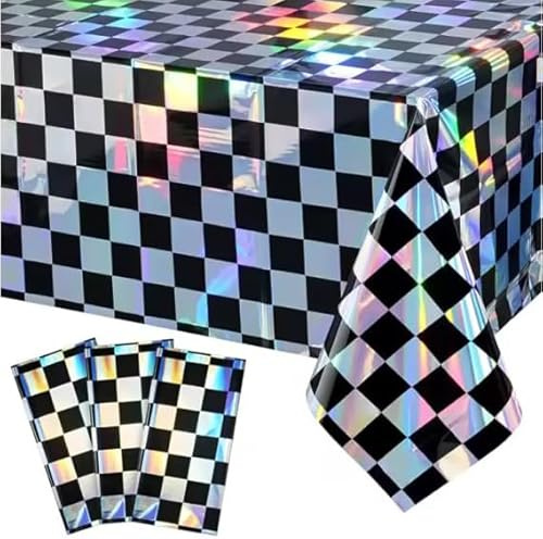 Dremisland 3 Stück Party Einweg Tischdecke 137x274cm Schwarz Bunt Glitzer Tischdecke Plastik Wasserdicht Fleckschutz Rechteckig Tischdecken Geburtstag Kulisse Dekorationen für Kindergeburtstag Party