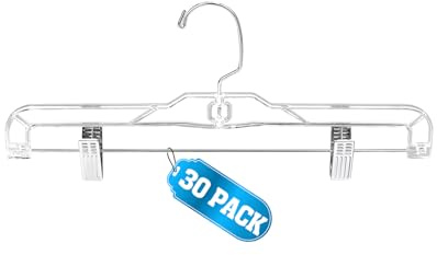 AMKUFO Pants-Hangers-with-Clips-30-Pack, 14 Inch Clear-Plastic-Skirts-Hangers-with-Adjustable-Clips for Shorts Jeans Trousers, Clothes-Hangers Non-Slip Clip-Hangers