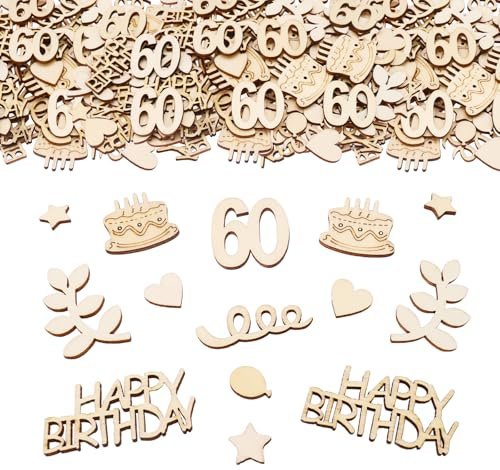 ParPix 100 Stück Groß Konfetti 60 Geburtstag Deko, Holz Streudeko 60. Geburtstag Deko, Tischdeko 60 Geburtstaga Frau Mann,Confetti 60.ter Geburtstags Deko, Konfetti Deko zum 60 Geburtstags
