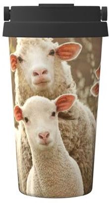 Apbdffjnf Thermobecher mit Schafen und Lämmern, isolierter Kaffeebecher mit auslaufsicherem Schraubdeckel und Griff, für heiße und eisgekühlte Getränke, 500 ml