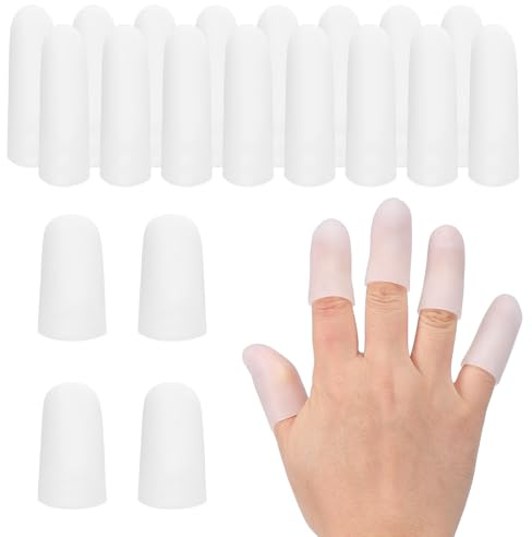 PATIKIL Fingerhylsskydd, 20 st silikonfingersängar, skydd för tumvakt gel fingerskydd för reparation, sport, 2 storlekar vit