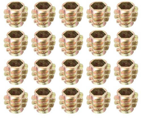 sourcing map 40Pcs Hex Threaded Inserts, M6-1x10 Zinc Alloy Hex-Flush Thread Insert, Furniture Threaded Insert Nuts, Hex Socket Drive Threaded Insert Bolt for Wood Furniture Assortment