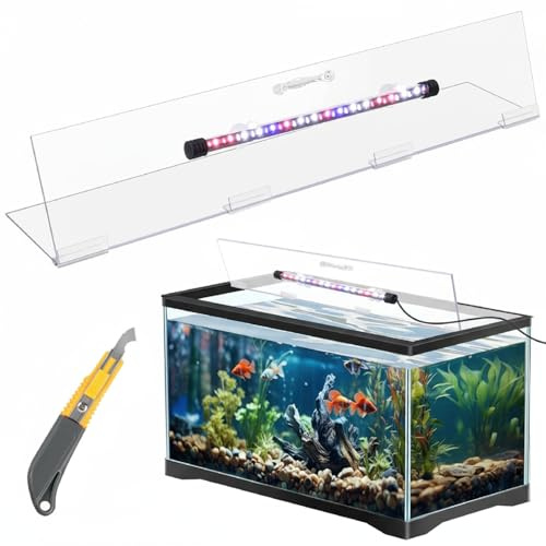 Sieral Aquarium Lids Polycarbonate Canopy with LED Light Without Center Brace Aquariums Cover Fish Tank Lid with a Hook Knife(Clear,20x10in)