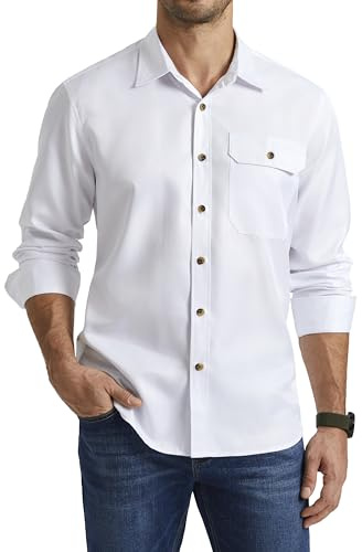 Enlision Men's Casual Long Sleeve Shirts White No Iron Work Shirt for Men with Pocket M