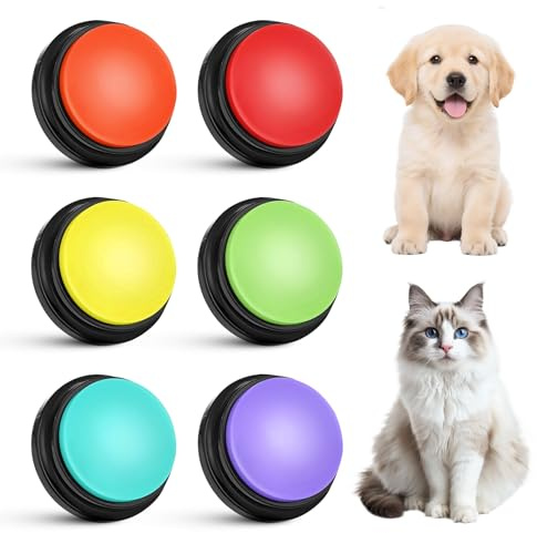 MFUSUL 6 Piezas Botones para Perros de Comunicación, Buzzers con Botones de 30 Segundos Grabación, Juguetes Educativos para Perros, Aplica a Mascotas y Juego Interactivo