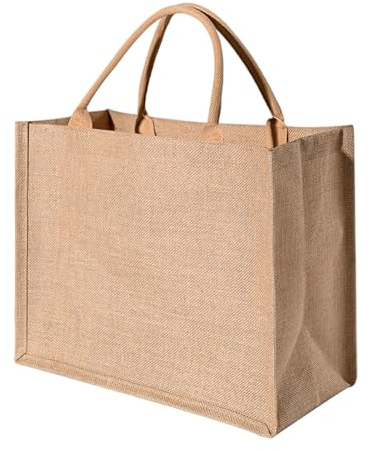 Naturlig Jute Shopper Bag, Väskor, Stora Canvas Presentfavoriter med handtag, Hessian Shopping, Återanvändbar, För, Bärare, Hantverk, Livsmedelsbutiker(B Style,37 * 46 * 22cm)