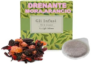 Caffè Vulcanus - Tisana Drenante Mora e Ortica, 50 Cialde ESE 44 mm, con Arancio, Tarassaco e Betulla
