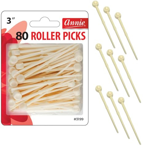 Annie Plastic Roller Picks 3 Inch, 80 Count, Hair Roller Pins for Wire Mesh & Foam Rollers, Secure Hold for Curls, Waves & Volume, Salon & At-Home Styling