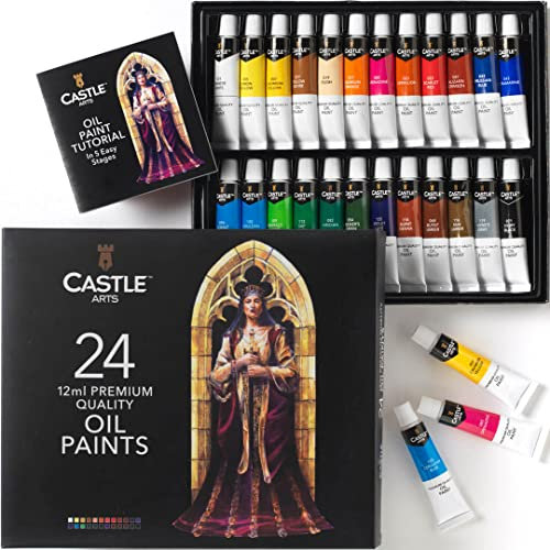Castle Art Supplies Ölfarben-Set, verbesserte Formel, tolles Set für erwachsene Künstler, Anfänger und Fortgeschrittene, lebendige Vielfalt an glatten Ölfarben, 24 Stück (Mehrfarbig) (Mehrfarbig)