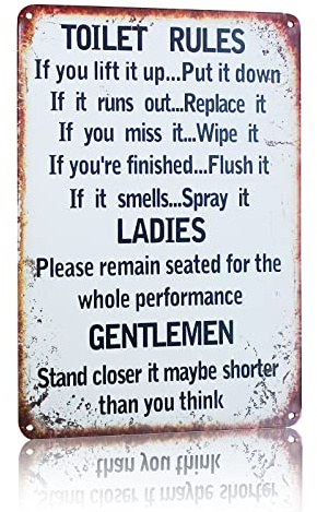 metal tin sign Toilet-Regeln Warnschild für Bar, Café, Garage, Wanddekoration, Retro, Vintage, 20 x 30 cm