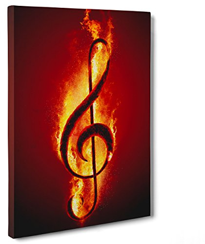 ConKrea Quadro su Tela Canvas - INTELAIATO - Pronto da Appendere - Chiave di Violino - Fuoco - Musica - Illustrazione - 30x40cm - Senza Cornice - (cod.3024)