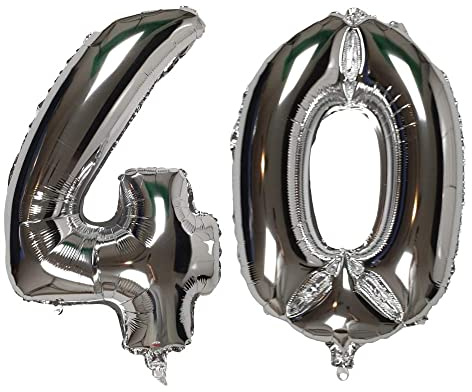 DIWULI Palloncini Numero XL, Numero 40, Palloncino Argento Nobile Numeri, Pallone in Foil Anni Gonfiabile Grande Ragazzo Ragazza, 40° Compleanno, Matrimonio, Nozze, Festa, Anniversario, Decorazione