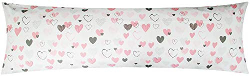 Renforcé Seitenschläferkissen Bezug 40x145cm Love Liebe Herzen (KY-187/1) | 100% Baumwolle, Kissenbezug, Kissenhülle, Bezug, Reißverschluss auf der langen Seite