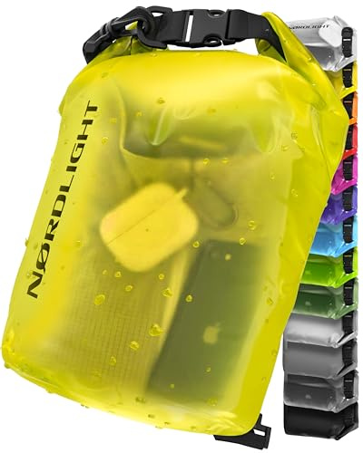 Nordlight Dry Bag och vattentät väska - (5L, Gul) Vattentät packväska med rullstängning och axelrem | Simning, strand, kanotpaddling, stå upp paddling, dykning