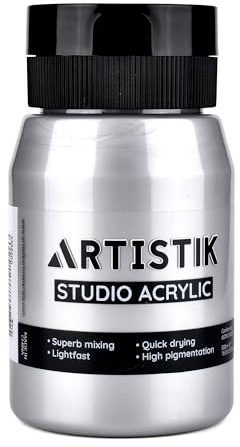 ARTISTIK Studio Acrylic Paint 500mL Silver High-Pigment Matte Finish | Bold Single-Coat Coverage, Smooth Blendable Acrylic Paint, Fade-Resistant Vibrant Color for Canvas, Wood, Glass & Metal Art