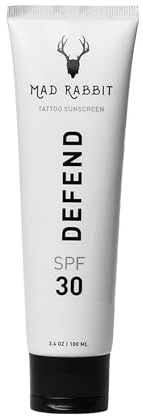 Mad Rabbit Defend Tattoo Sunscreen- SPF 30 100mL Tube- Mineral Sunscreen Lotion - Tattoo Fade Protection and Moisturizer, Anti-Aging Formula