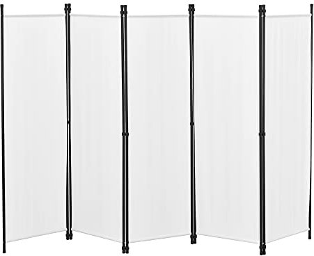 [en.casa] Paravent de Confidentialité à 5 Panneaux Séparateur de Pièce Design Brise-Vue pour Intérieur Extérieur Acier Polyester 171 x 250 cm Blanc