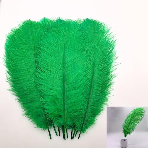 LONDGEN 10pcs Natural Ostrich Feathers Plumes 14-16inch(35-40cm) for Craft Flower Arrangement Wedding Decoration and Halloween Party (Dark Green)