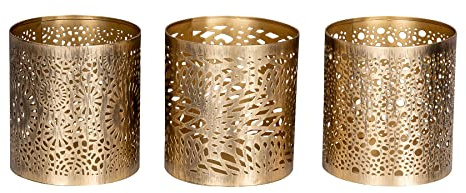 levandeo 3er Set Windlicht H11cm Gold Metall Teelichthalter Kerze Deko Tischdeko Oriental Tischdeko Industrial Antik Kerzenhalter