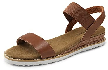 DREAM PAIRS Womens Elastic Flat Sandals Open Toe Summer Espadrille Low Wedge Sandals SDPW2310W-E,Brown Size 43 (EUR)/9 UK