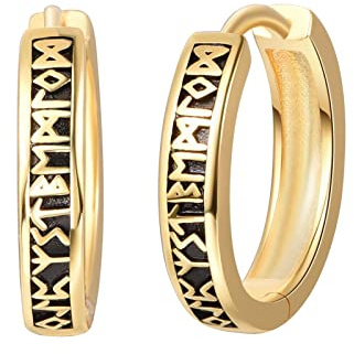 Wikinger Creolen 925 Sterling Silber Wikinger Rune Black Sleeper Ohrringe Wikinger Schmuck für Männer Frauen Jungen, Sterling Silber