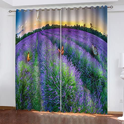 3D Vorhänge Schmetterling Blau Lavendel Undurchsichtige Vorhänge Waschbar Langhaltig Hochwertig Verdunkelungsvorhang Wohnzimmer Schlafzimmer Küche Thermovorhang 220(B)X215(H) Cm - Kinder Vorhänge