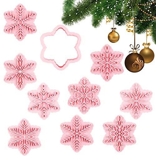 Fulenyi Weihnachtsgebäckstempel - Schneeflocke Prägung Keksausstecher Stempel 9 Stück - Keksstempel für -Familientreffen